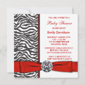 Elegante Rode Zebra Baby Shower Kaart (Achterkant)