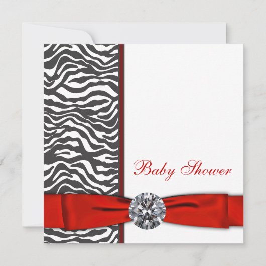 Elegante Rode Zebra Baby Shower Kaart (Voorkant)