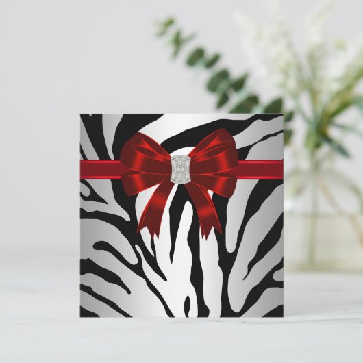 Elegante rode zebra feest uitnodiging (Staand voorkant)