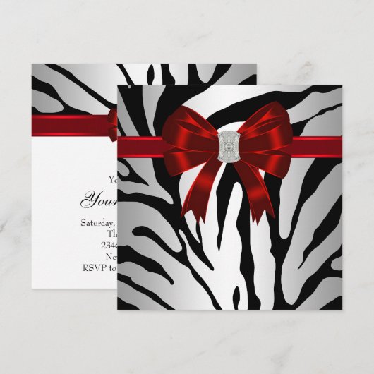 Elegante rode zebra feestuitnodiging kaart (Voorkant / Achterkant)