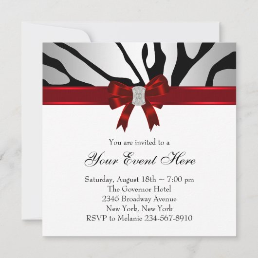 Elegante rode zebra feestuitnodiging kaart (Achterkant)