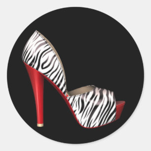 Elegante rode zebra hooggehakte schoenstickers ronde sticker
