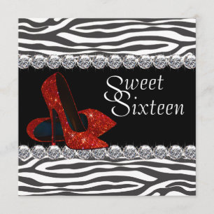 Elegante rode Zebra Sweet 16 Party Invitation Kaart