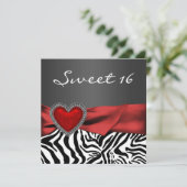 Elegante Rode Zebra Sweet 16 Party Kaart (Staand voorkant)