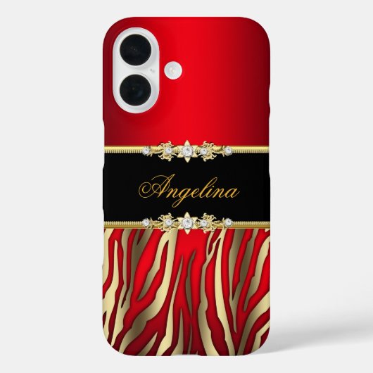 Elegante Rode Zebra Zwart Goud Case-Mate iPhone Case (Achterkant)