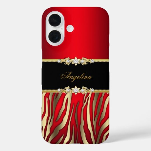 Elegante Rode Zebra Zwart Goud Case-Mate iPhone Case (Achterkant)