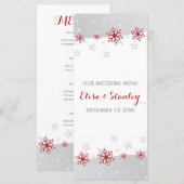Elegante rode, zeer sneeuwvlokken bruiloft Menukaa Menu (Voorkant / Achterkant)