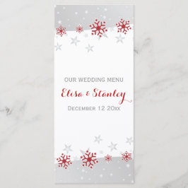 Elegante rode, zeer sneeuwvlokken bruiloft Menukaa Menu