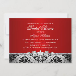 Elegante Rode Zilveren Damast & Juwelen Bruidsfees Kaart