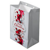 Elegante Rode & Zilveren Kerstcadeautas Medium Cadeauzakje (Voorkant Gekanteld)