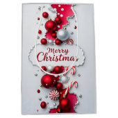 Elegante Rode & Zilveren Kerstcadeautas Medium Cadeauzakje (Voorkant)