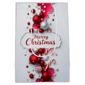 Elegante Rode & Zilveren Kerstcadeautas Medium Cadeauzakje (Achterkant)