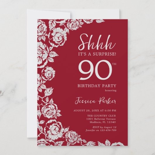 Elegante rode zilveren Rozen verrassen 90ste verja Kaart (Voorkant)