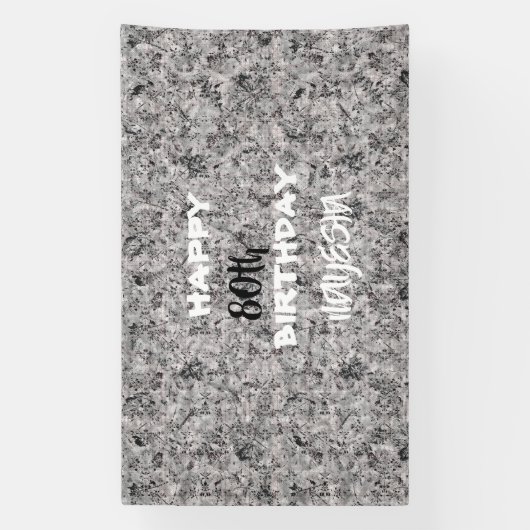 Elegante rode zwart-witte bloemige verjaardagsbann spandoek (Verticaal)