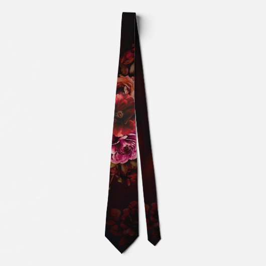 Elegante rode zwarte bloemen bruiloft moody gothic stropdas (Voorkant)