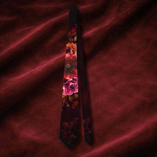 Elegante rode zwarte bloemen bruiloft moody gothic stropdas