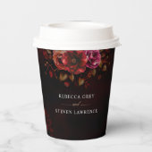 Elegante rode zwarte bloemen bruiloft moody papieren bekers (Achterkant)