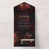 Elegante rode zwarte bloemen bruiloft romantische  all in one uitnodiging (Binnen)