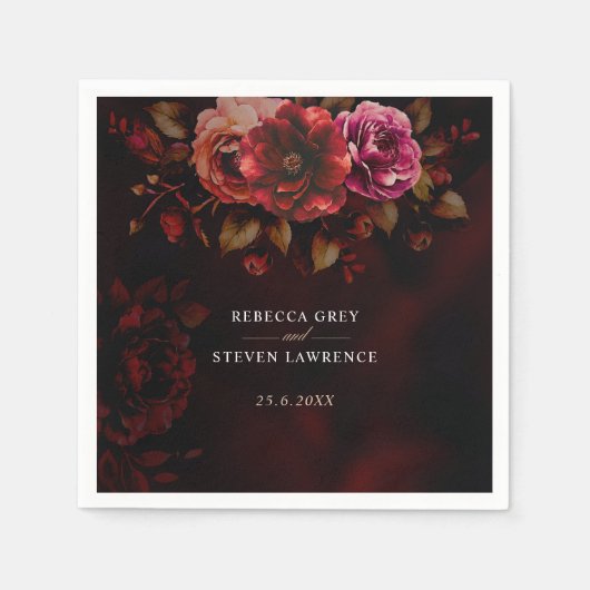 Elegante rode zwarte bloemen romantische moody bru servet (Voorkant)