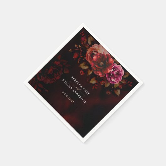 Elegante rode zwarte bloemen romantische moody bru servet (Hoek)