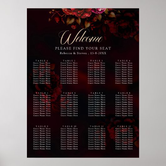 Elegante rode zwarte bloemen Trouwen romantische g Poster (Voorkant)