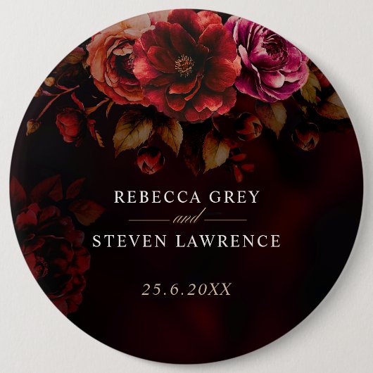 Elegante rode zwarte bloemen Trouwen romantische m Ronde Button 6,0 Cm (Voorkant)