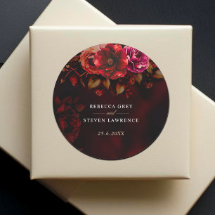 Elegante rode zwarte bloemen Trouwen romantische m Ronde Sticker
