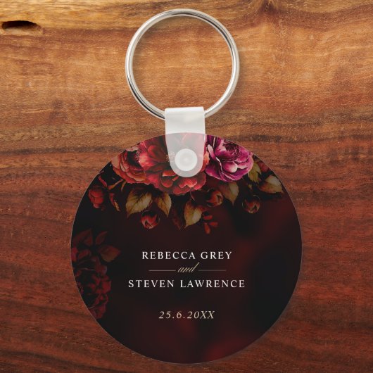 Elegante rode zwarte bloemen Trouwen romantische m Sleutelhanger (Voorkant)