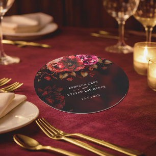 Elegante rode zwarte bloemen Wedding moody romanti Ronde Kartonnen Onderzetter