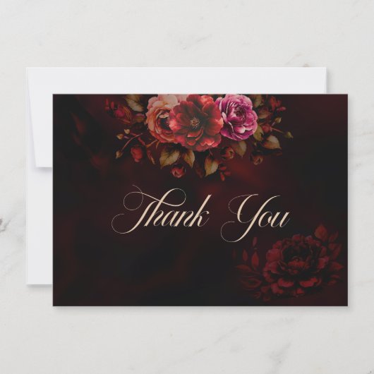 Elegante rode zwarte bloemengothic Wedding Bedankkaart (Voorkant)