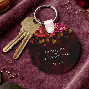 Elegante rode zwarte bloemige huwelijks-  sleutelhanger