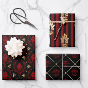 Elegante rode, zwarte en gouden vintage patronen inpakpapier vel