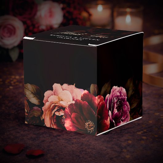 Elegante rode zwarte florale wedding  bedankdoosjes