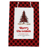 Elegante rode zwarte geruite kerstboom cadeautas m (Achterkant)