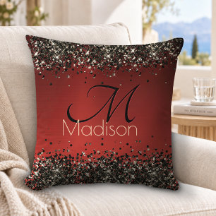 Elegante rode zwarte gouden glinster monogram kussen