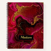 Elegante rode zwarte marmering faux goud glitter notitieboek (Voorkant)