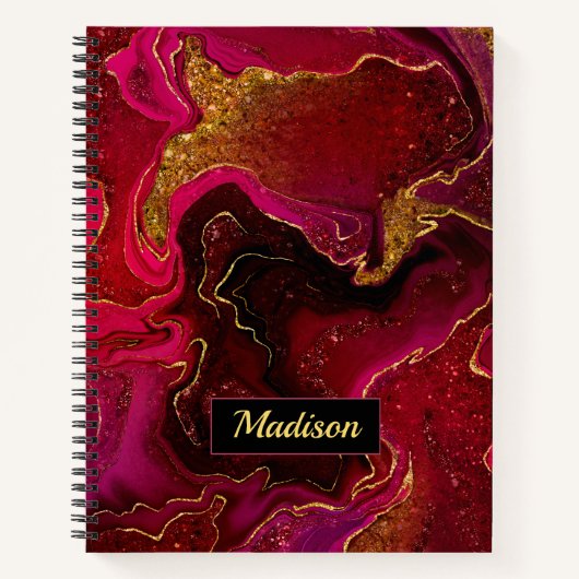 Elegante rode zwarte marmering faux goud glitter notitieboek (Voorkant)