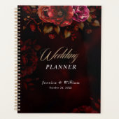 Elegante rode zwarte mysterieuze bloemige bruiloft planner (Voorkant)