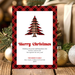 Elegante Rode Zwarte Plaid Kerst Wenskaart Feestdagenkaart