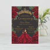 Elegante rode zwarte Quinceañera Rozen Gold Glitte Kaart (Staand voorkant)