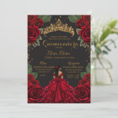 Elegante rode zwarte Quinceañera Rozen Gold Glitte Kaart (Staand voorkant)
