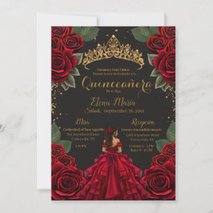 Elegante rode zwarte Quinceañera Rozen Gold Glitte Kaart