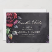Elegante Rode & Zwarte Rozen Gotische Bruiloft Save The Date (Voorkant)