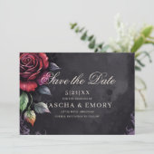 Elegante Rode & Zwarte Rozen Gotische Bruiloft Save The Date (Staand voorkant)