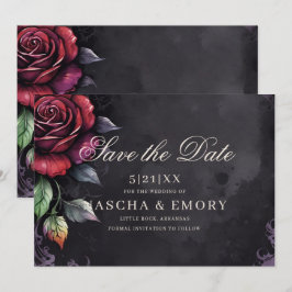 Elegante Rode & Zwarte Rozen Gotische Bruiloft Save The Date
