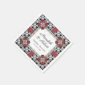 Elegante rode, zwarte, witte folk damast bruiloft servet (Hoek)