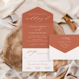 Elegante Roest Calligrafie Script Bruiloft All In One Uitnodiging