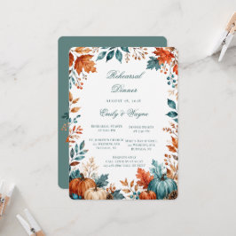 Elegante Roest & Donker Teal Pompoen Proefhuwelijk Kaart