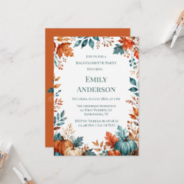 Elegante Roest- en Teal Pompoen Bachelorette Feest Kaart