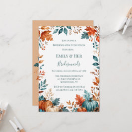 Elegante Roest- en Teal Pompoen Bruidsmeisjes Lunc Kaart